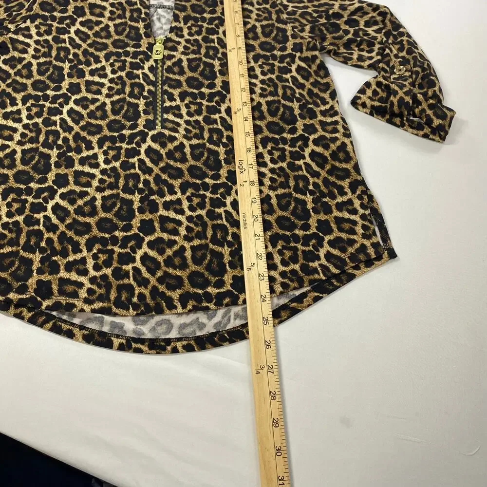 Michael Kors Leopard Print Zip Front Top – Long Sleeve Medium